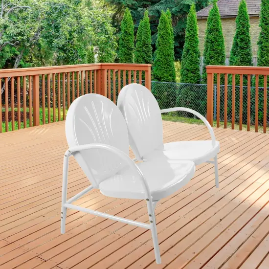 Northlight 47-Inch Outdoor Retro Tulip Steel Loveseat, White {3}