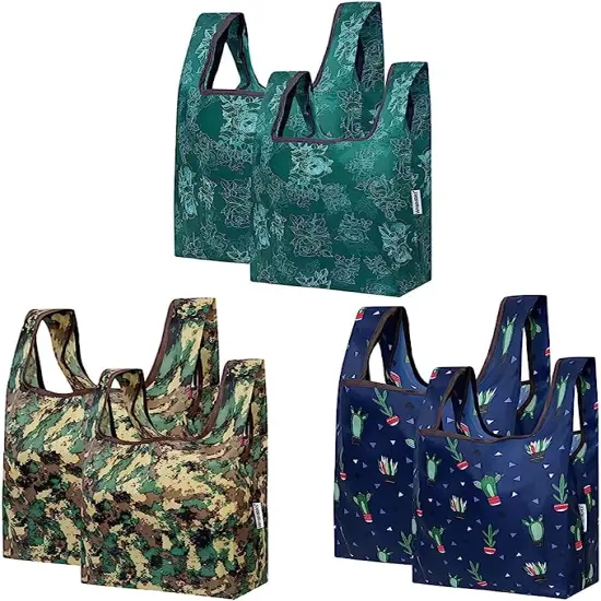 Wrapables JoliBag Collection Reusable Shopping Bag (Set of 6) Green Camo, Cactus {1}