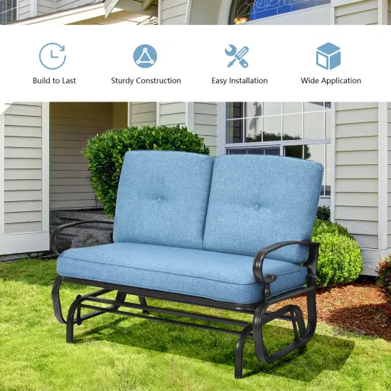 2 Seats Outdoor Swing Glider Chair with Comfortable Cushions Blue {3}