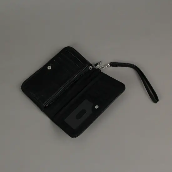 Glow in the Dark Skeleton Print Black Vinyl Wallet With Removable Wrist Strap {6}