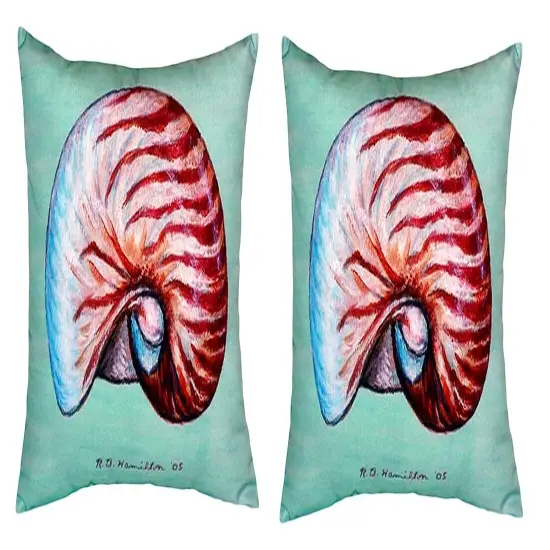 Pair of Betsy Drake Nautilus - Teal No Cord Pillows {1}