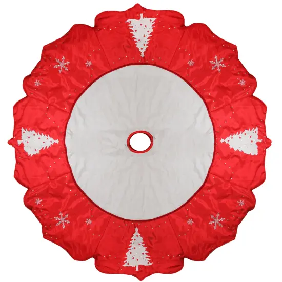 Allstate 54" Red and White Embroidered Jeweled Tree with Snowflake Christmas Tree Skirt {1}