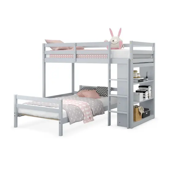 Twin Over Twin Loft Bunk Bed with Bookcase Grey {4}