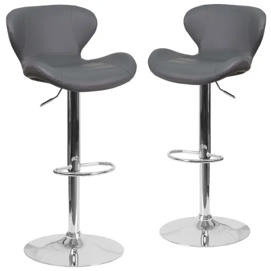 Emma and Oliver 2 Pack Contemporary Vinyl Adjustable Height Barstool with Curved Back and Chrome Base Charcoal Fabric {6}