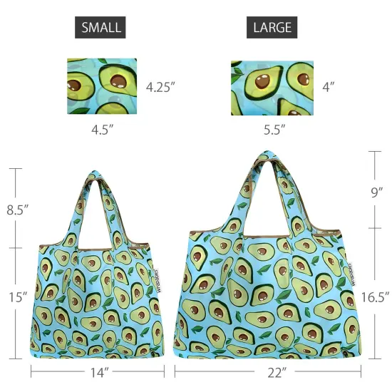 Wrapables Large & Small Foldable Tote Nylon Reusable Grocery Bags, Set of 2 Avocado {2}