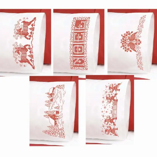 HerrschnersChristmas Redwork Pillowcase Pairs Stamped Cross-Stitch Multi {1}