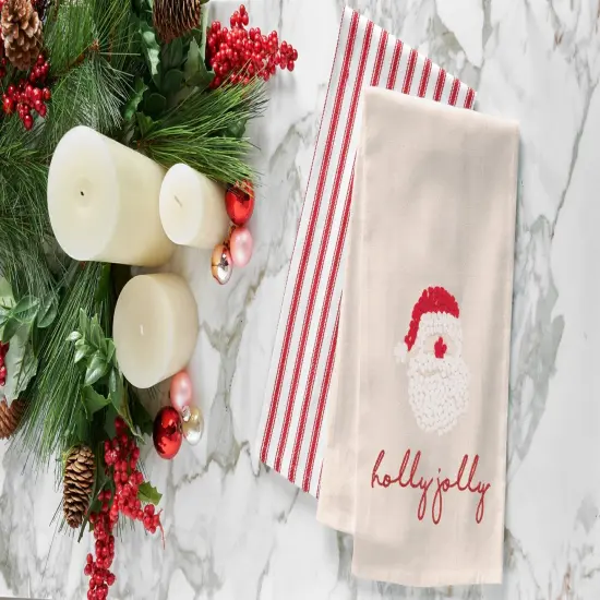 Holly Jolly Santa Flour Sack Embroidered Cotton Kitchen Towel {4}
