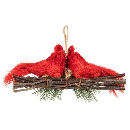 Northlight 8" Double Cardinal and Pine Needle Branch Hanging Christmas Ornament Red {6}