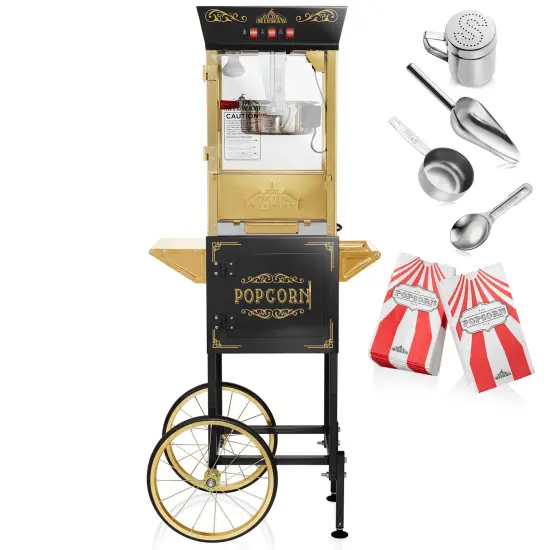 Olde Midway Movie Theater-Style Popcorn Machine Maker with Cart and 10-Ounce Kettle, Vintage-Style Popper on Wheels {3}