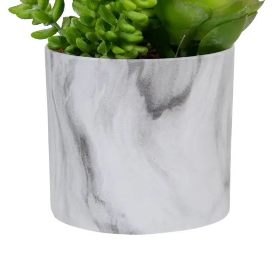 Northlight 6.5" Green Artificial Succulent Arrangement in Faux Marble Pot {5}