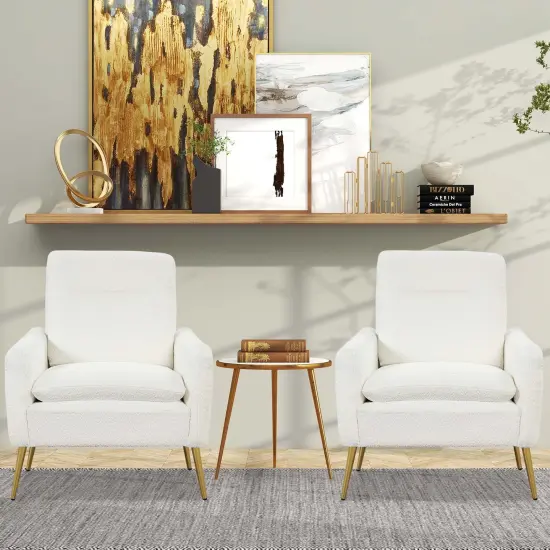 Costway Modern Accent Chair UpholsteredArmchair w/ Tapered Metal Legs White {3}