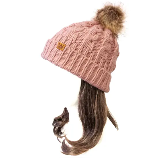 Wrapables Winter Warm Cable Knit Faux Fur Pom Pom Beanie Pink {2}