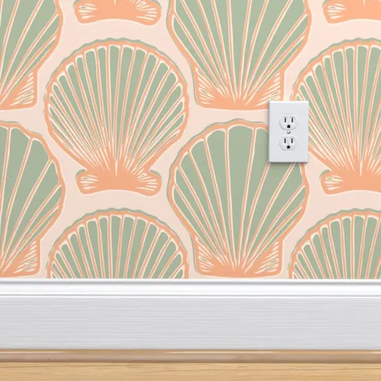 Pre-Pasted Wallpaper 2FT Wide Pink Sun Sand Summer Beach Sea Clam Seashell Relax Coastal Chic Large Scale Custom Pre-pasted Wallpaper by Spoonflower {4}