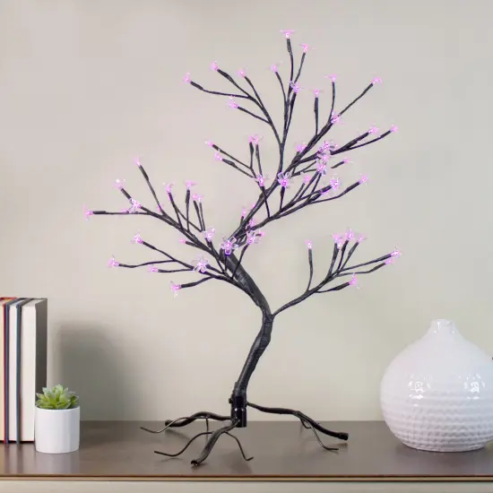 Northlight Pre-Lit Japanese Sakura Blossom Flower Artificial Tree - 25" - Pink and Purple LED Lights Black {1}