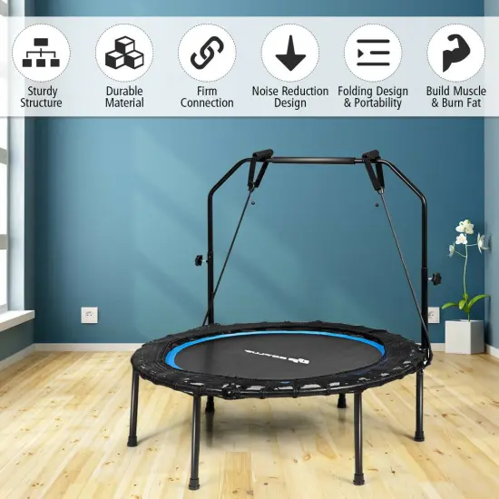 40 Inch Foldable Fitness Rebounder with Resistance Bands Adjustable Home Blue {4}