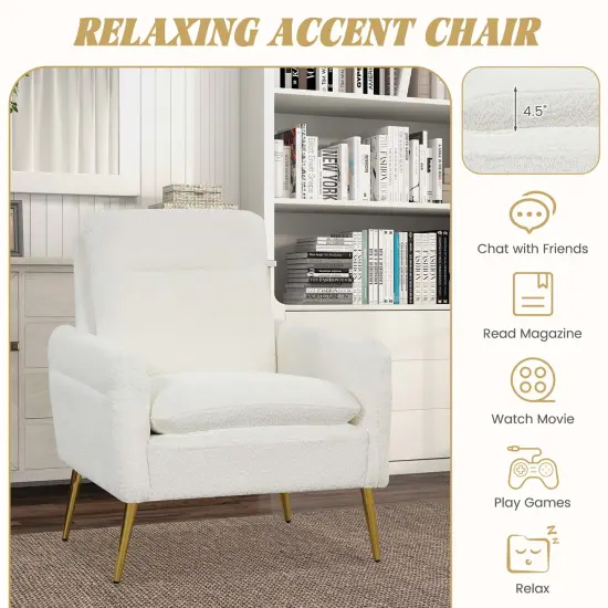 Costway Modern Accent Chair UpholsteredArmchair w/ Tapered Metal Legs White {5}