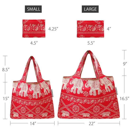 Wrapables Large & Small Foldable Tote Nylon Reusable Grocery Bags, Set of 2 Regal Elephants {2}