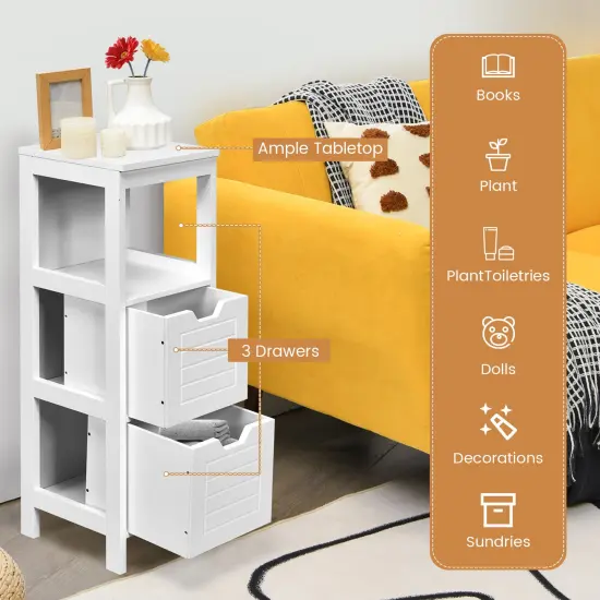 Bathroom Wooden Floor Cabinet Multifunction Storage Rack Stand Organizer White {3}