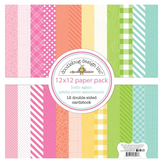 Doodlebug Petite Prints Double-Sided Cardstock 12"X12"-Hello Again {1}