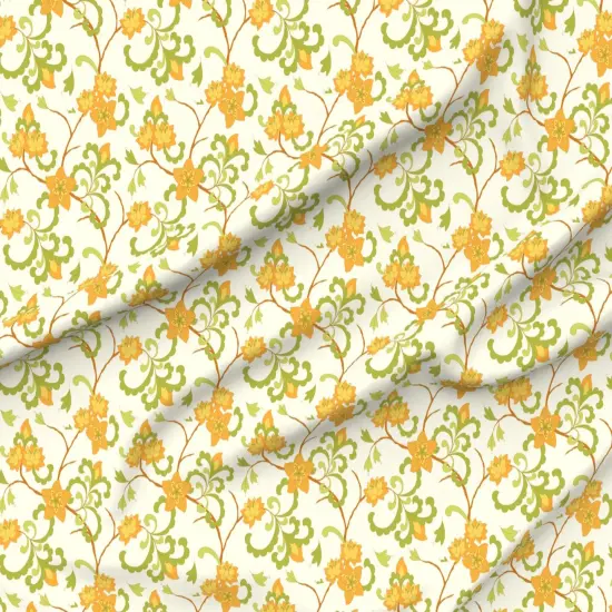 Various Fabrics by the Yard or Fat Quarter Trailing Floral Orange Chintz Indian Botanical Green Cream Retro Flowers Custom Printed Fabric by Spoonflower {6}
