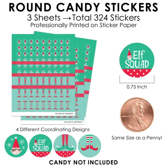 Big Dot of Happiness Elf Squad - Kids Elf Christmas and Birthday Party Small Round Candy Stickers - Party Favor Labels - 324 Count {4}