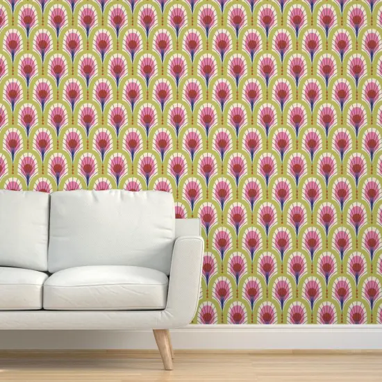 Peel & Stick Wallpaper 2FT Wide Animal Print Art Deco Bold Modern Feathers Custom Removable Wallpaper by Spoonflower {5}