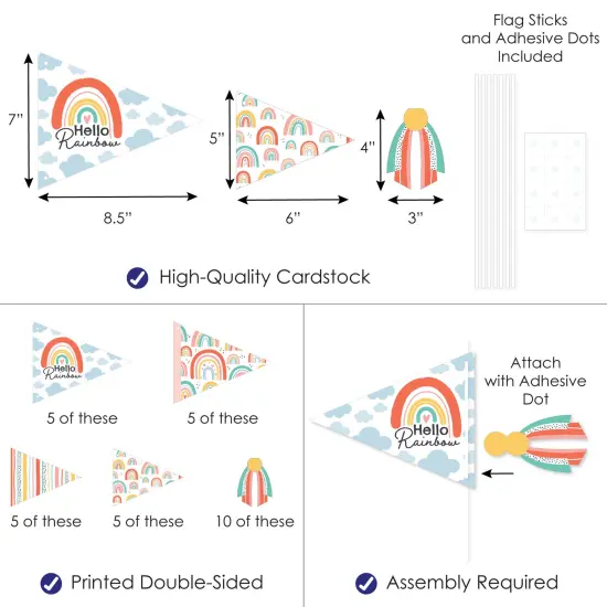 Big Dot of Happiness Hello Rainbow - Triangle Boho Baby Shower and Birthday Party Photo Props - Pennant Flag Centerpieces - Set of 20 {4}