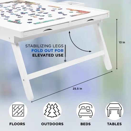 Jumbl 1500 Piece Puzzle Board Rack w/Mat, 27&rdquo; x 35&rdquo; Wooden Jigsaw Puzzle Table White {5}