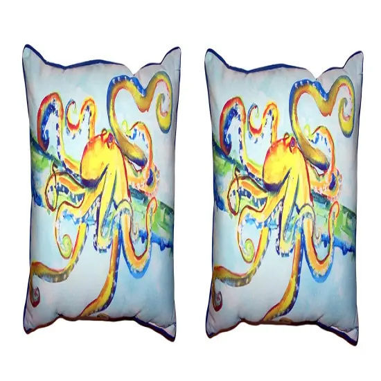 Pair Of Betsy Drake Crazy Octopus Small Outdoor/Indoor Pillows 11 X 14 {1}