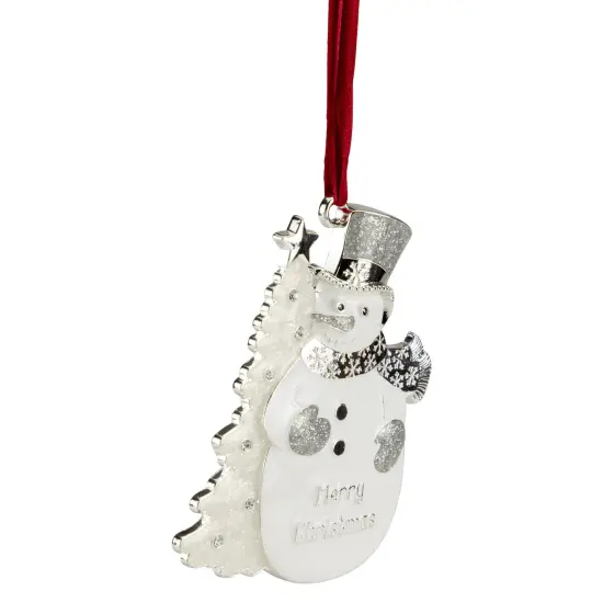 Northlight 3.5" White Silver-Plated Snowman Merry Christmas Ornament with European Crystals {4}