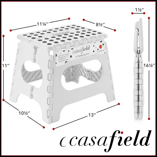 Casafield 11" Folding Step Stool with Handle, White - Portable Collapsible Small Plastic Foot Stool for Kids and Adults - Use in the Kitchen, Bathroom and Bedroom {3}