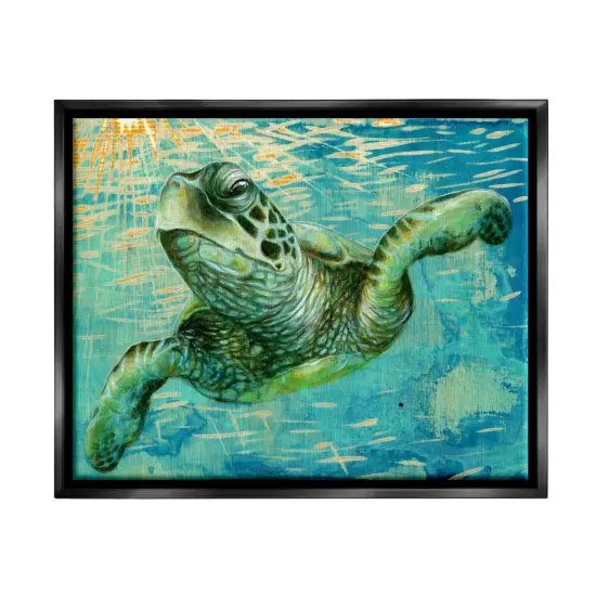 Stupell Industries Turtle & Abstract Rays Framed Floater Canvas Wall Art Gold Floater Frame {7}