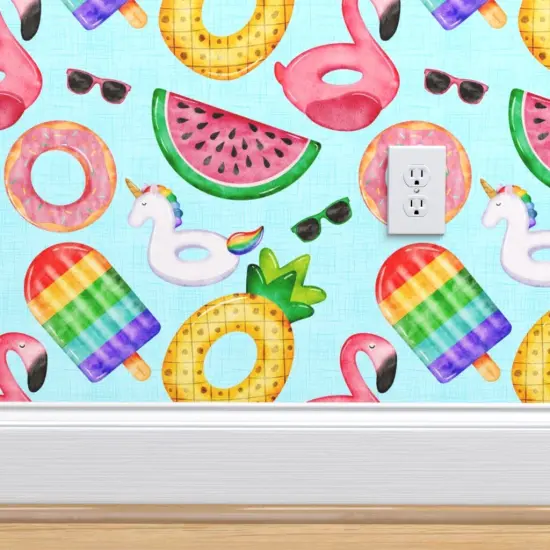 Peel & Stick Wallpaper 2FT Wide Summer Flamingo Watermelon Popsicle Pool Pineapple Unicorn Custom Removable Wallpaper by Spoonflower {4}