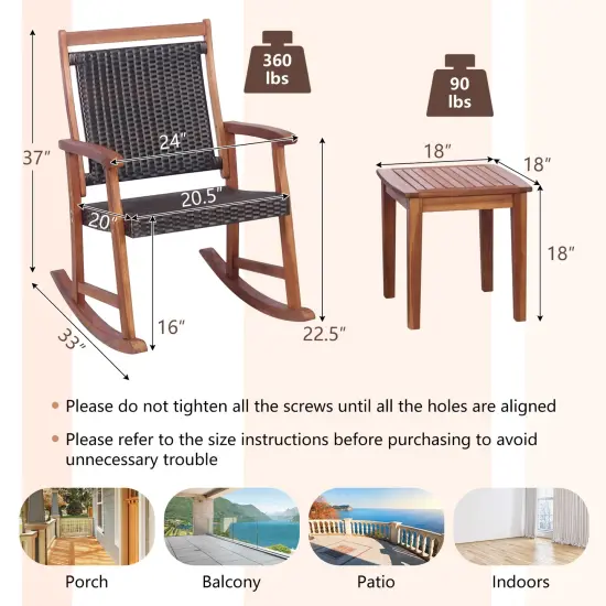 3 Pieces Acacia Wood Patio Rocking Chair Set with Side Table {5}