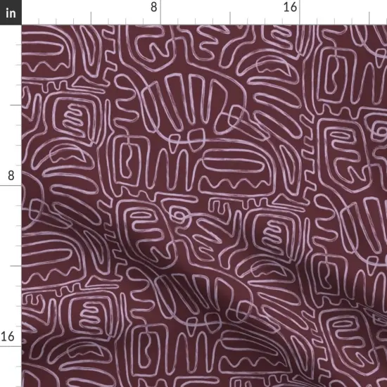 Various Fabrics by the Yard or Fat Quarter Boho Squiggles Purple Mauve Line Art Brush Strokes Custom Printed Fabric by Spoonflower {2}