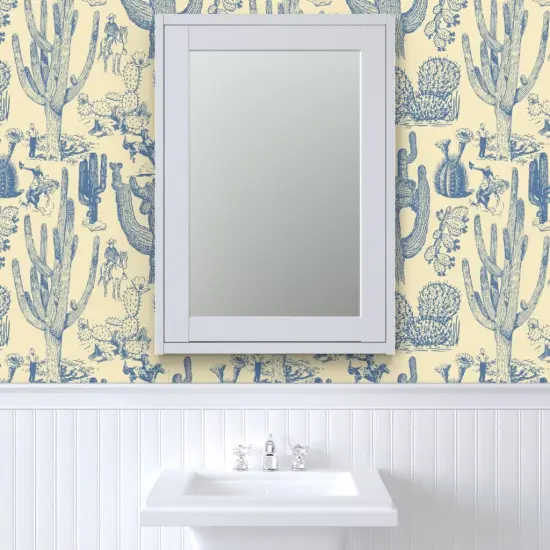Pre-Pasted Wallpaper 2FT Wide Western Cowboy Cowgirl Toile Cactus Chinoiserie Southwestern Cacti Rustic Custom Pre-pasted Wallpaper by Spoonflower {6}
