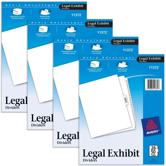 Avery Legal Exhibit Binder Dividers, Preprinted 26-50 and Table of Contents Side Tabs, Unpunched Letter Size, 1 Set Collated, 4 Sets per Pack (11372) {1}
