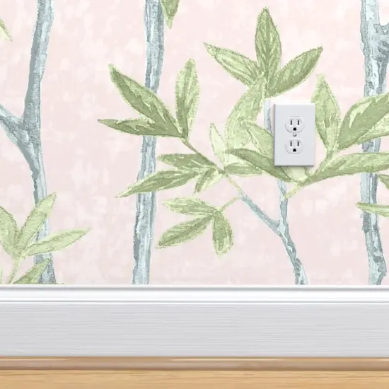 Peel & Stick Wallpaper 2FT Wide Chinoiserie Blush And Green Large Scale Pastel Forest Custom Removable Wallpaper by Spoonflower {4}