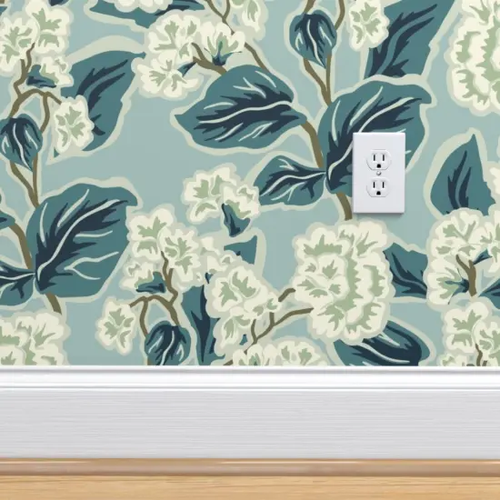 Peel & Stick Wallpaper 2FT Wide Farmhouse Floral Blue Botanical Traditional Transitional Cottage Custom Removable Wallpaper by Spoonflower {4}