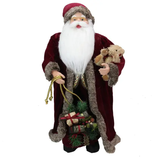 Northlight 24" Burgundy Santa Claus with Teddy Bear Christmas Figure Red {1}