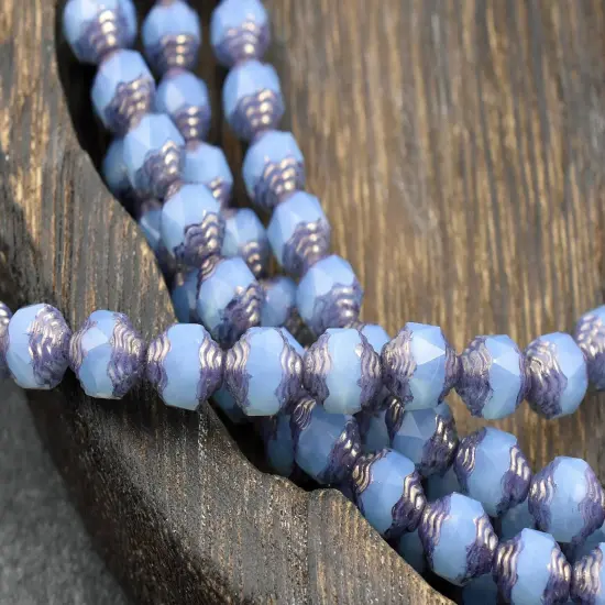 *15* 10x8mm Bronze Washed Blue Opaline Turbine Beads {2}