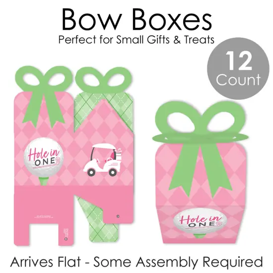 Big Dot of Happiness Golf Girl - Square Favor Gift Boxes - Pink Birthday Party or Baby Shower Bow Boxes - Set of 12 {7}