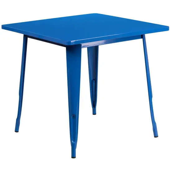 Merrick Lane Nash 31.5" Square Metal Table for Indoor and Outdoor Use Blue {2}
