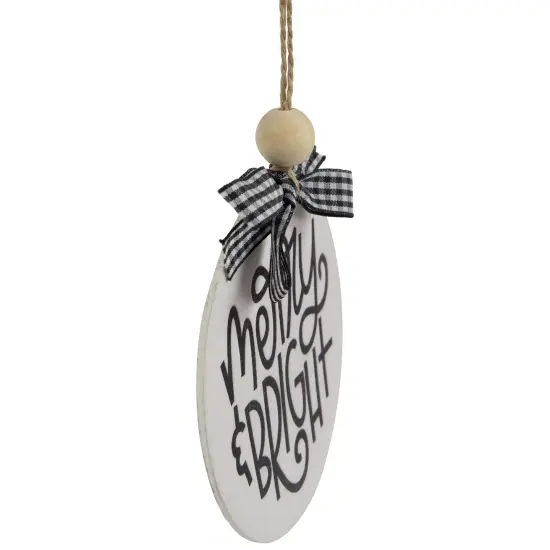 Northlight Wooden "Merry & Bright" Disc Christmas Ornament with Plaid Bow - 4" - Black and White {5}