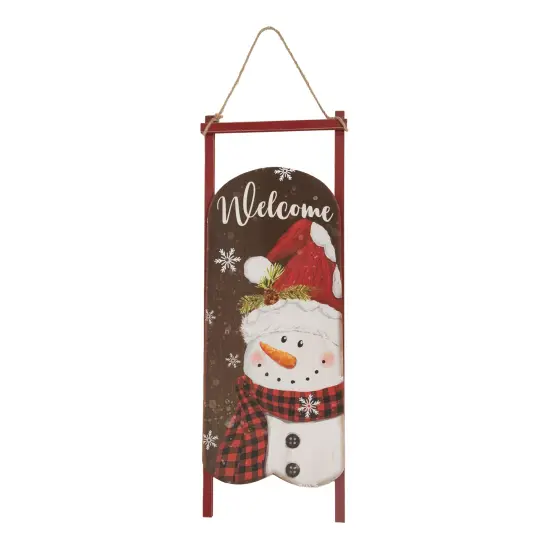 Northlight 21.75" LED Lighted 'Welcome' Snowman Sled Christmas Wall Sign Red {1}