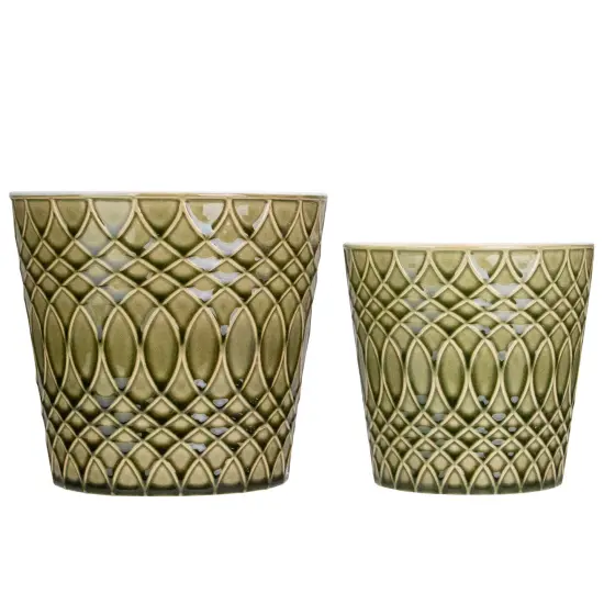 Napa Home & Garden Set of 2 Green Geometric Patterned Planters 6.5" {1}