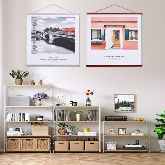 Magnetic Poster Hanger, 8x10 8x20 8x11 Poster Frame Wood Wooden Magnet Print Posters Dowel Scroll Hanger Hangers Hanging Kit for Walls Map Canvas Artwork (Mahogany, 8") {4}