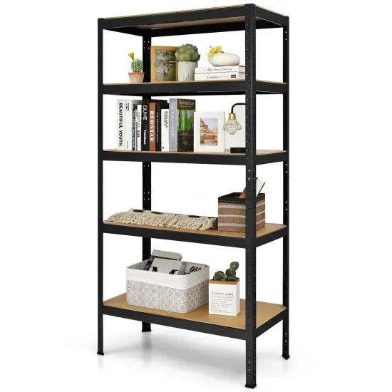 5 Tier Garage Storage Shelf Heavy Duty Steel Rack with Adjustable MDF Shelves for Home and Shop Black {4}