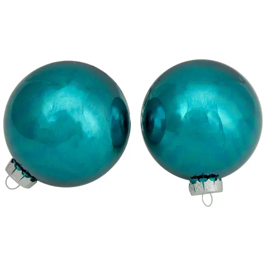 Northlight 4ct Turquoise Blue 2-Finish Glass Ball Christmas Ornaments 4" {4}