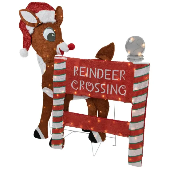 Northlight LED Lighted Rudolph Reindeer Crossing Outdoor Christmas Sign - 36" - Warm White Brown {5}